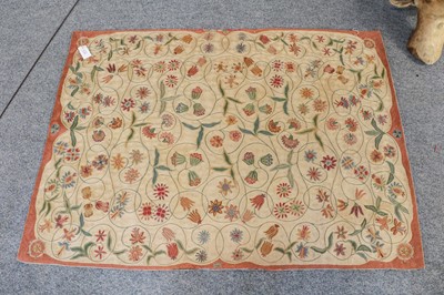 Lot 1213 - Kashmir chain stitch rug, the ivory field of...