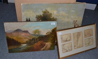 Lot 727 - A.Funneli, Italian landscape, signed, oil on canvas; George Duffield five pen and ink sketches...