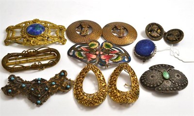 Lot 4 - Ruskin brooch, buckles, an enamelled buckle and others