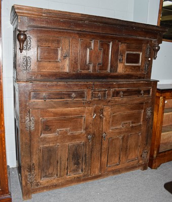 Lot 1188 - A Joined Oak Press Cupboard, early 18th...