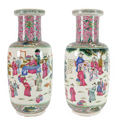 Lot 94 - A Pair of Chinese Porcelain Rouleau Vases,...