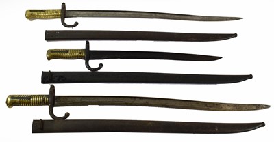 Lot 216 - Three French M1866 Chassepot Yataghan Sword...