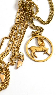 Lot 21 - A ram charm on a 9ct gold chain and two 9ct gold bracelets