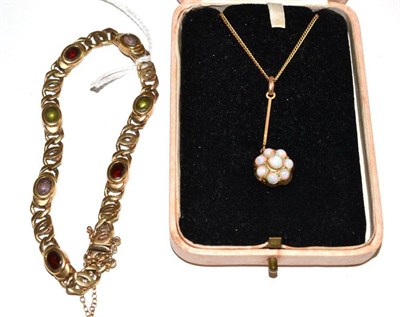 Lot 23 - A multi gem bracelet and an opal pendant on chain