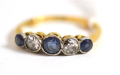 Lot 33 - Diamond and sapphire five stone ring, shank stamped 18ct