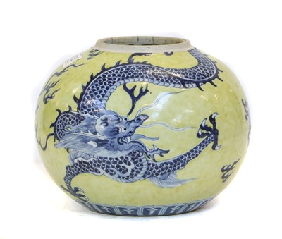 Lot 113 - A Chinese yellow-ground porcelain jar,...
