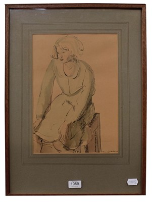 Lot 1059 - Muriel Metcalfe, Study of a young lady seated,...