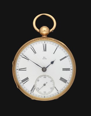 Lot 2192 - An 18 Carat Gold Open Faced Pocket Watch, 1878,...