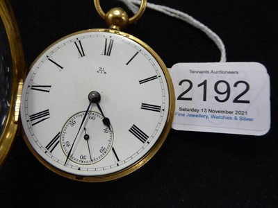 Lot 2192 - An 18 Carat Gold Open Faced Pocket Watch, 1878,...