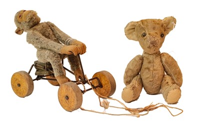 Lot 132 - Pull along monkey and vintage teddy bear
