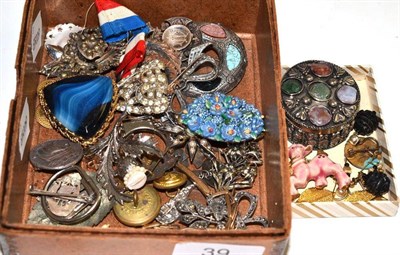 Lot 39 - Three silver fobs, 9ct gold lady's wristwatch, silver brooches and costume jewellery