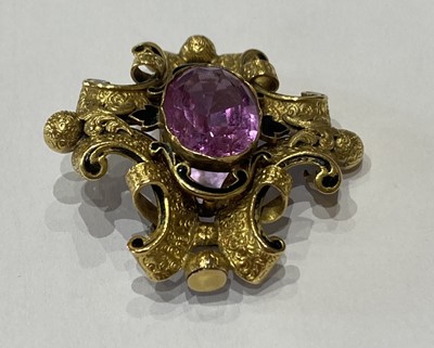 Lot 2013 - A Late Victorian Imperial Pink Topaz and Enamel Brooch