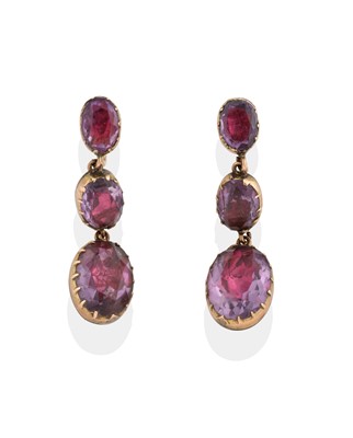 Lot 2293 - A Pair of  Early Victorian Amethyst Earrings