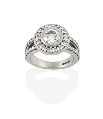 Lot 2390 - A Platinum Diamond Ring, the round brilliant...