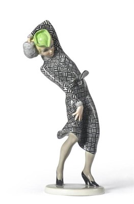 Lot 884 - "Colpo Di Vento ": A Lenci Earthenware Figure, by Helen König Scavini, circa 1930's, modelled as a