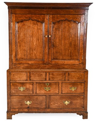 Lot 1376 - A George III Joined Oak Press Cupboard, 3rd...