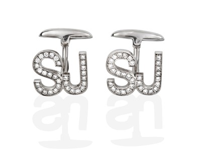 Lot 2371 - A Pair of Diamond Cufflinks, the initials 'SJ'...