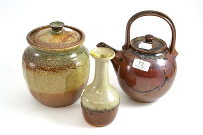 Lot 73 - A David Lloyd Jones studio pottery stoneware teapot, 23cm a Richard Batterham facetted jar and...