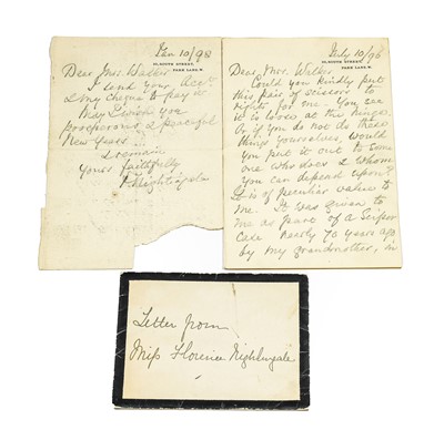Lot 194 - Nightingale (Florence, 1820-1910). Two autograph letters signed, 1896-8
