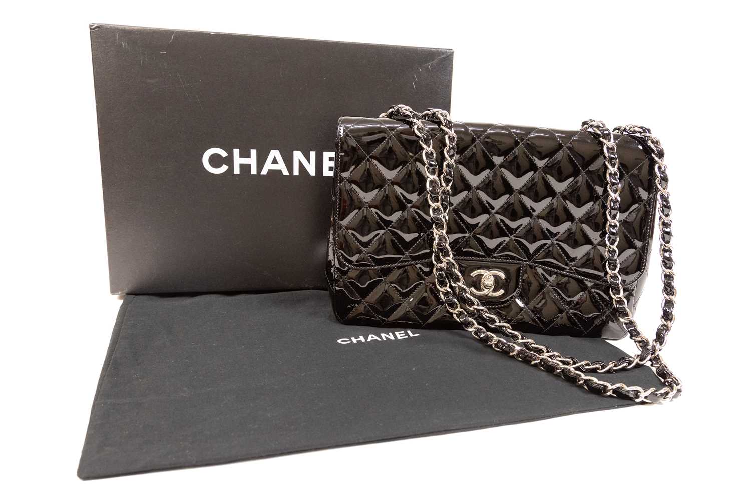 Lot 3061 - Chanel Black Patent Uni Classic Handbag with...