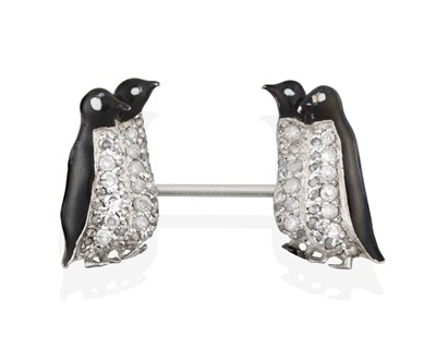 Lot 2372 - A Diamond and Enamel Penguin Brooch, four...