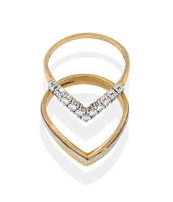 Lot 2309 - An 18 Carat Gold Diamond Wishbone Ring and A Plain Polished 18 Carat Gold Wishbone Ring