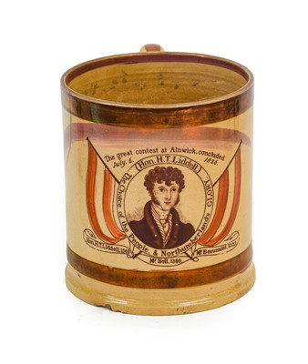 Lot 63 - A Creamware Mug, circa 1826, printed with a...