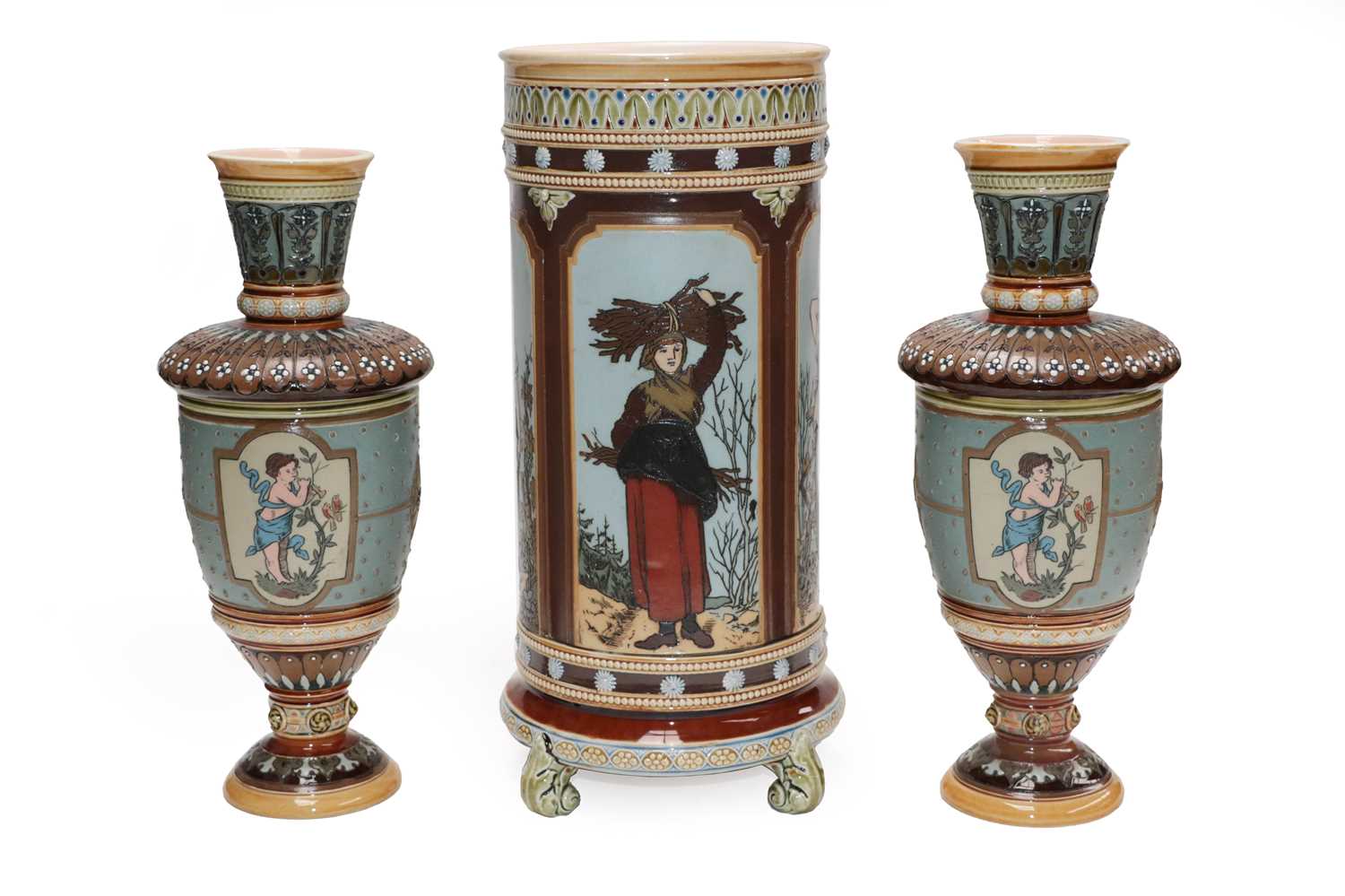 Lot 5 - A Mettlach cylindrical vase with sprigged...