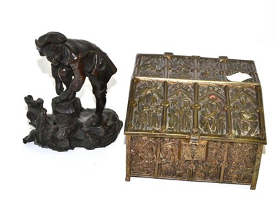 Lot 95 - Brass reliquary casket and a bronze figure