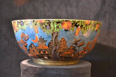 Lot 888 - A Wedgwood Fairyland Coral and Bronze Lustre Willow Pattern Bowl, circa 1920's, designed by...