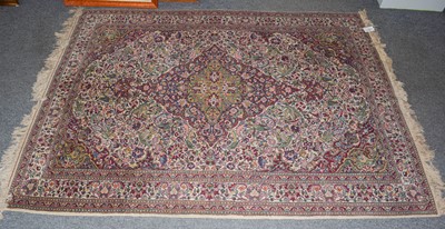 Lot 346 - Indian rug, the ivory field of birds and vines...