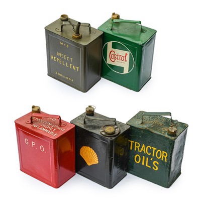 Lot 159 - Five Vintage 2-Gallon Fuel Cans, repainted, to...