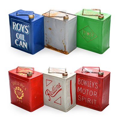 Lot 108 - Six Vintage 2-Gallon Fuel Cans, repainted, to...