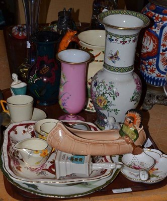 Lot 107 - A tray including crested china, Crown Devon jug (a.f.), Carltonware vase etc