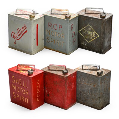 Lot 109 - Six Vintage 2-Gallon Fuel Cans, repainted, to...