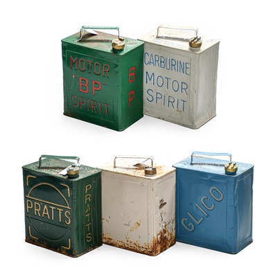 Lot 110 - Five Vintage 2-Gallon Fuel Cans, repainted, to...