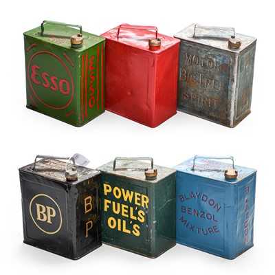 Lot 97 - Six Vintage 2-Gallon Fuel Cans, repainted, to...