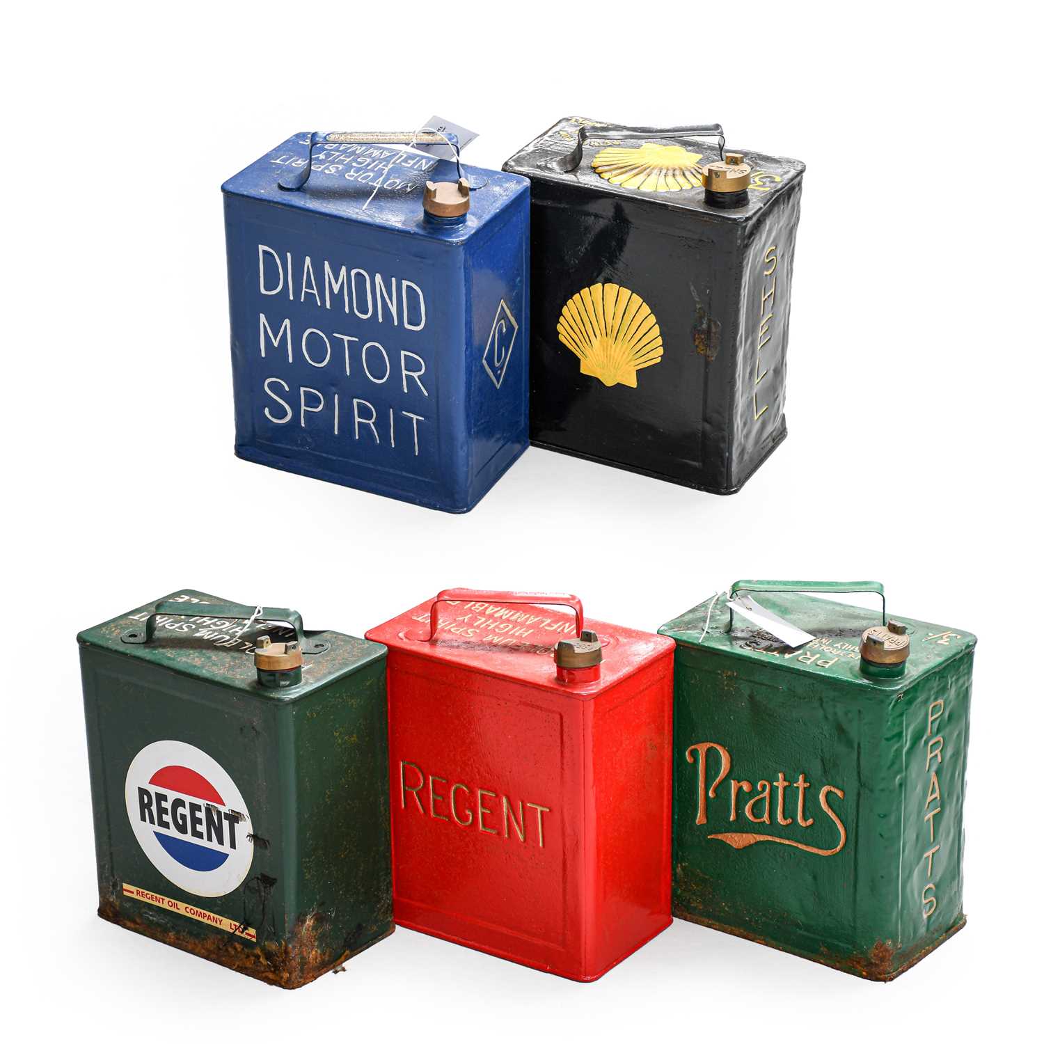 Lot 103 - Five Vintage 2-Gallon Fuel Cans, repainted, to...