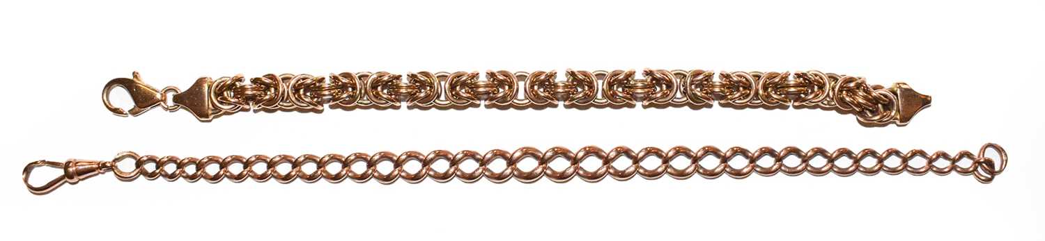 Lot 175 - A 9 carat gold curb link bracelet, length 24cm;...