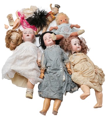 Lot 1017 - Three bisque socket head dolls etc (one box)