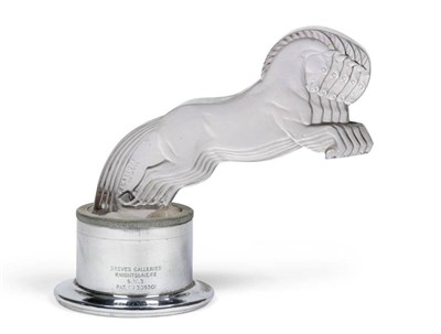 Lot 893 - A René Lalique Clear with Amethyst Hue Glass  "Cinq Chevaux " Car Mascot, No.1122, modelled...