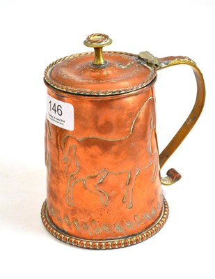 Lot 146 - Victorian copper drinking tankard with brass knob and handle, probably unique as stamped as a...