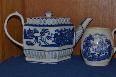 Lot 153 - Leeds pottery blue and white mug and a 19th century English pottery blue and white teapot, possibly