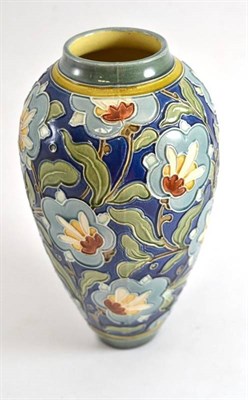 Lot 156 - A Burmantofts Faience pottery vase, shape no. 2079, impressed factory marks and monogram TM