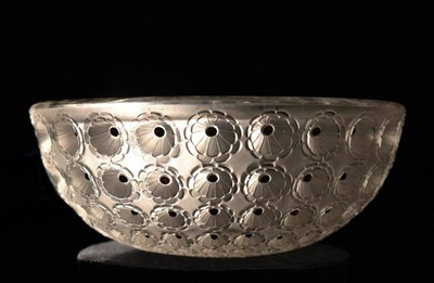 Lot 895 - A René Lalique  "Nemours " Clear, Frosted and Black Stained Glass Bowl, No.404, the underside...