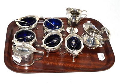 Lot 169 - Five silver salts, a mustard pot and two small jugs
