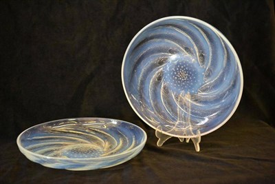 Lot 897 - A Pair of René Lalique  "Poissons " Opalescent Glass Dishes, moulded to the underside with...