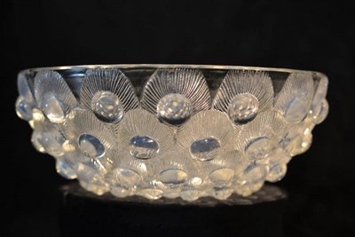 Lot 898 - A René Lalique  "Plumes De Paon " Opalescent and Clear Glass Bowl, the underside moulded with...