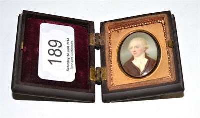 Lot 189 - A 19th century miniature on ivory of a gentleman, in a velvet lined case