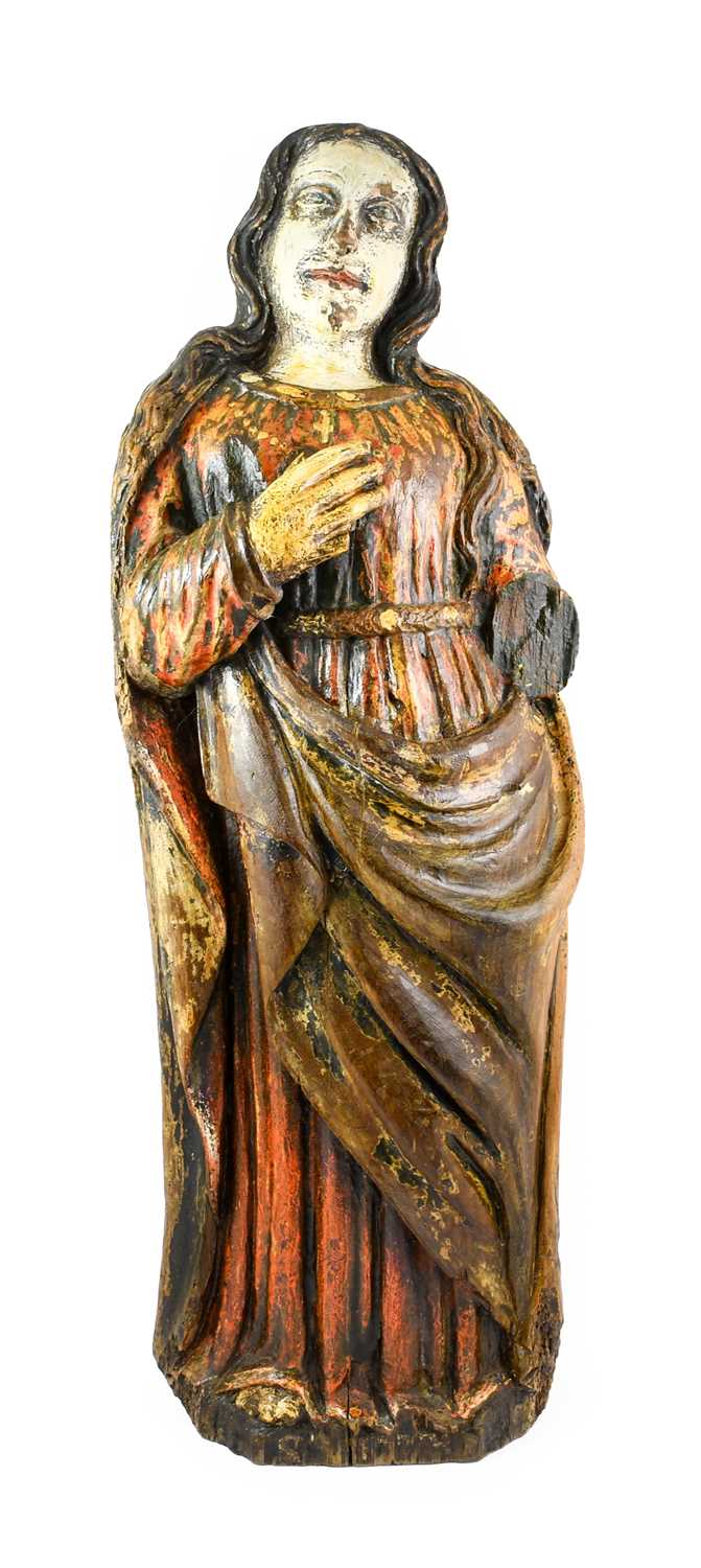 Lot 1041 - A Carved and Polychrome Wood Figure of St...